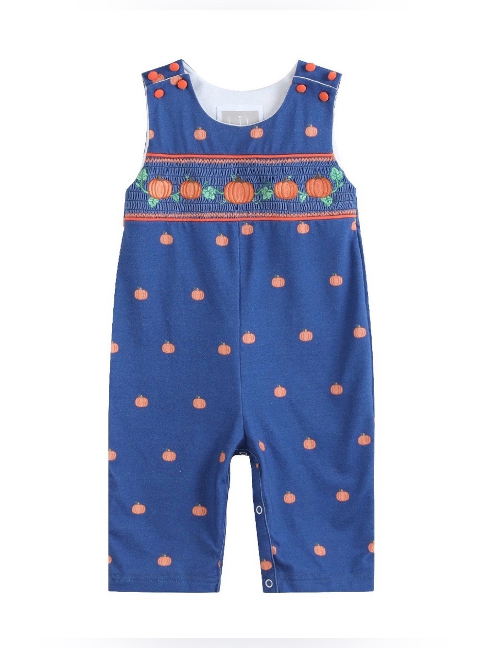 Lil Cactus Boys Navy Pumpkin Smocked Jon Jon - Fall